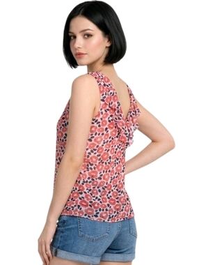 Cabi Flipside Red Floral Ruffle Detail Sleeveless Blouse Size S